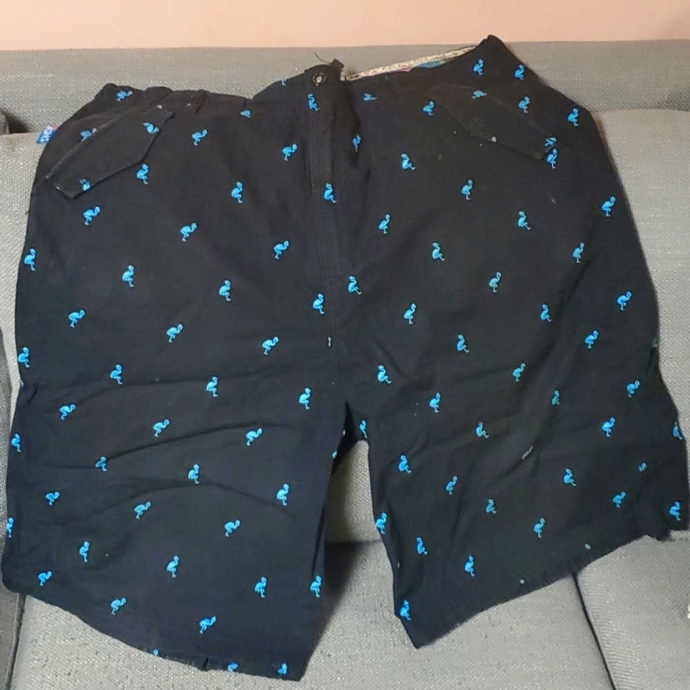 Black flamingo shorts